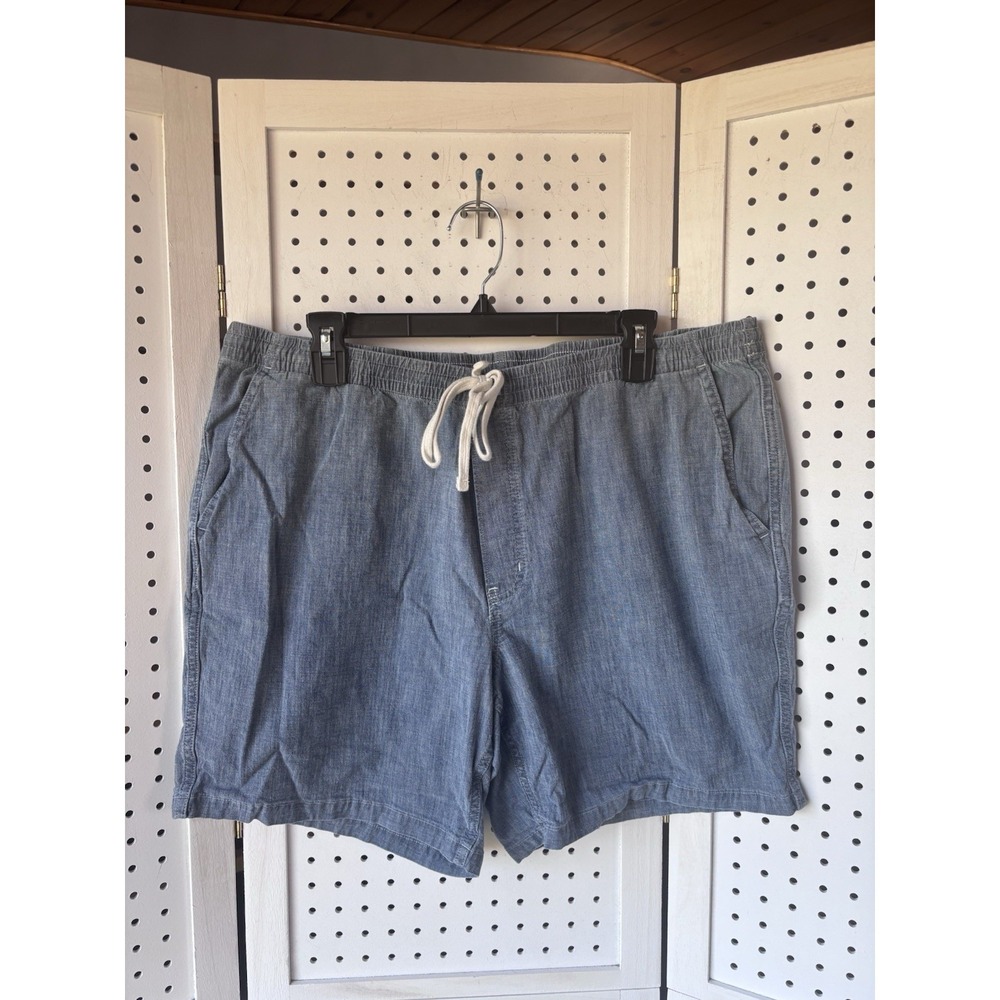 Lands End Men's XL 40-42 Cotton Stretch Pull On Chambray Blue Shorts Drawstring